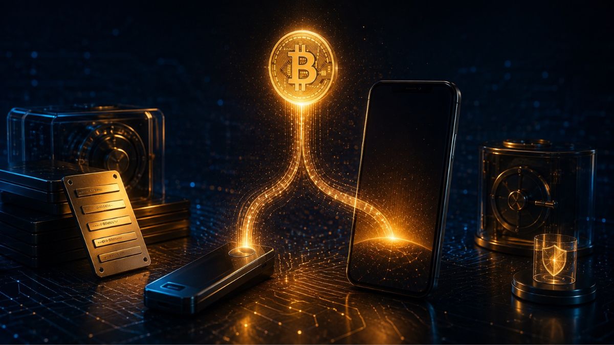Bitcoin multisig wallet setup with hardware devices, a mobile phone, and recovery backups